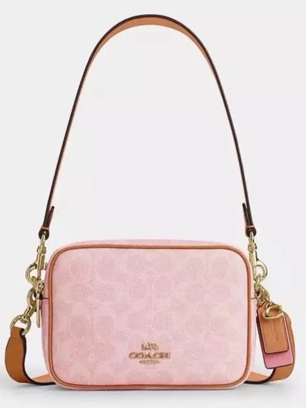 Coach Mini Carey Crossbody Bag with Charms in Powder Pink Signature Canvas NWT